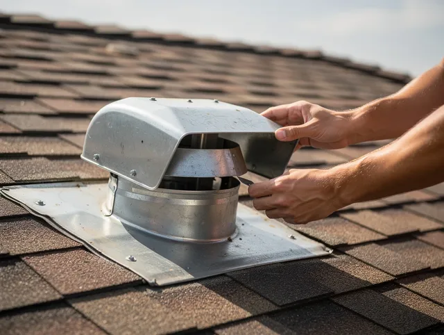 North Reading Dryer Vent Cleaning certified technician safely cleaning a roof-mounted dryer vent in North Reading