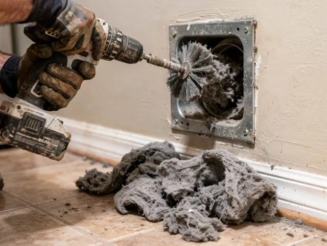 Certified North Reading Dryer Vent Cleaning technician performing dryer vent cleaning in North Reading